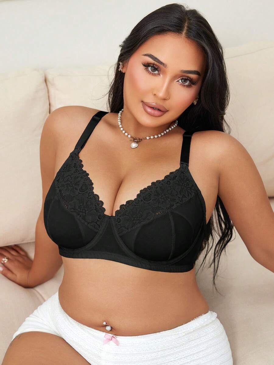Plus Size Lace Nursing Bra - Hook Closure Underwire Lift Support, Breastfeeding Lingerie