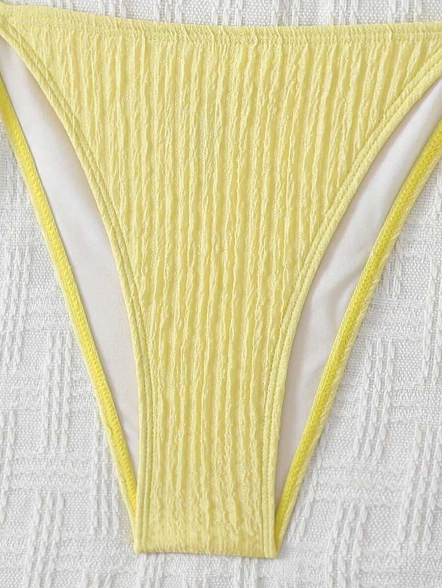 Women's Textured Halter Tie Bikini Set - Knot, Tie Side, High Waist, Blue