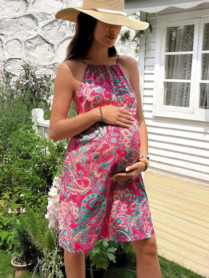 Maternity Strapless Polka Dot Ruffle Swing Dress Casual Sleeveless Flowy Maternity Outfit for Summer