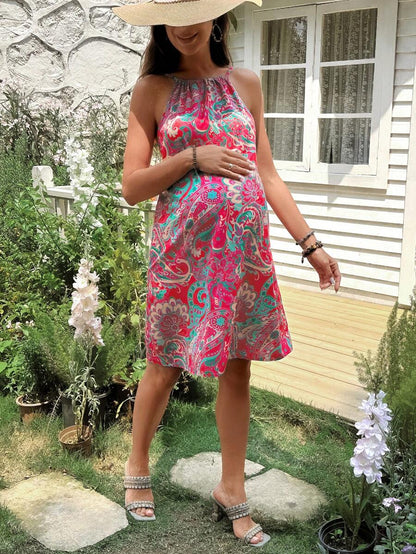 Maternity Strapless Polka Dot Ruffle Swing Dress Casual Sleeveless Flowy Maternity Outfit for Summer