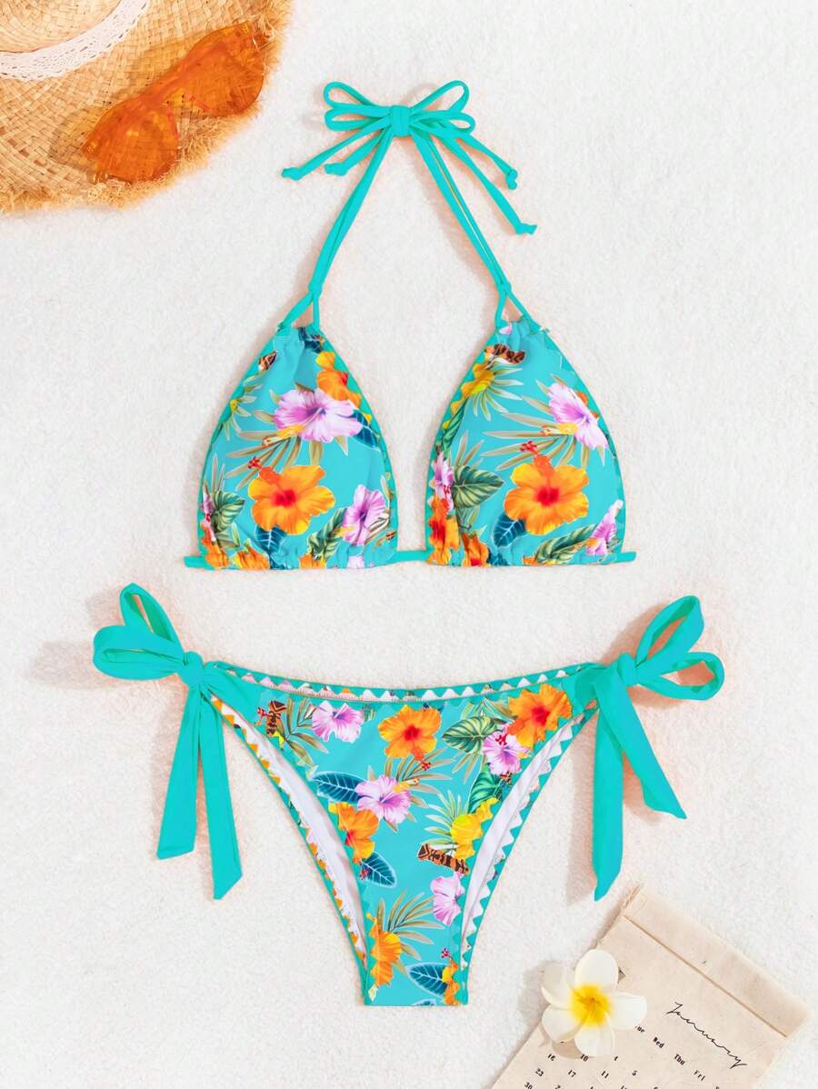 Swim Vcay Women's Fashion Summer Vacation Shell Print Halter Bikini Set