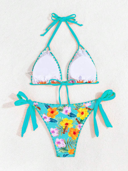 Swim Vcay Women's Fashion Summer Vacation Shell Print Halter Bikini Set