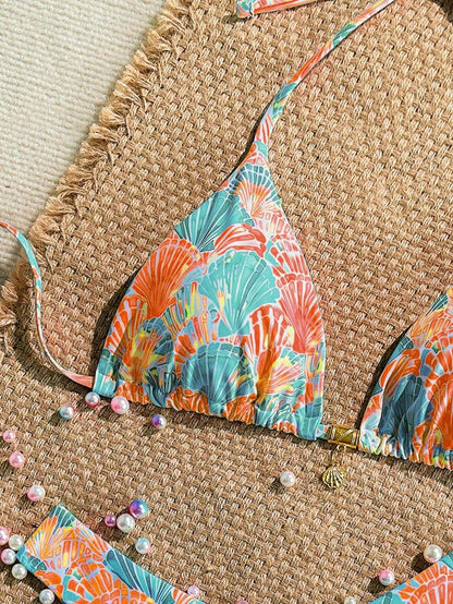 Swim Mod Summer 2 Pieces Outfits For Women - Spaghetti Strap Random Print Top And High Cut Swim Bottoms, Beach Holiday Bikini Set