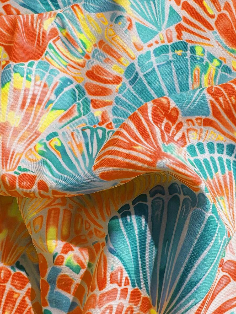 Swim Vcay Swim Mod Summer 2pcs Halter Random Floral Print & High Cut Bottoms Bikini Set, Beach Vacation