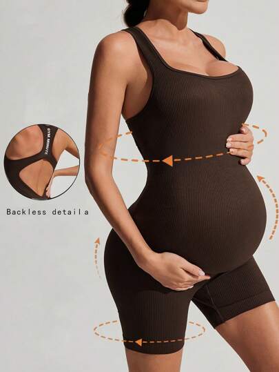 Super High Rise Maternity Sports Jumpsuit - High Stretch Belly Support