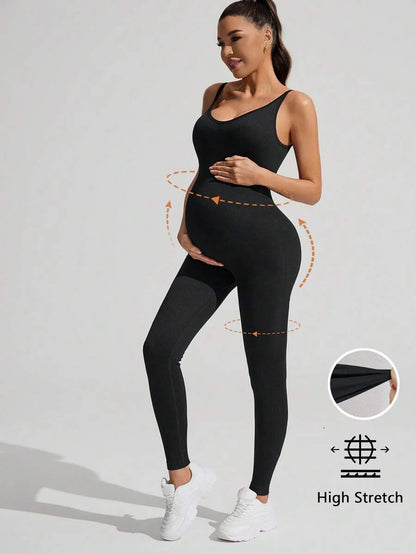 Solid Color Sleeveless Maternity Jumpsuit, Maternity Jumpsuit, Maternity Wear