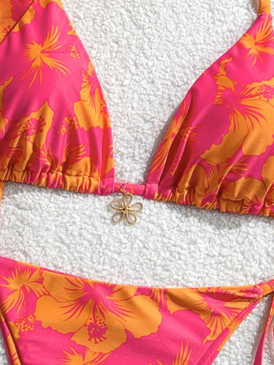 Women's 3-Piece Halter Bikini Set - Beach Dress, Tie-Up, Skirt Bottom, Blue