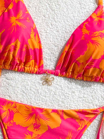 Women's 3-Piece Halter Bikini Set - Beach Dress, Tie-Up, Skirt Bottom, Blue