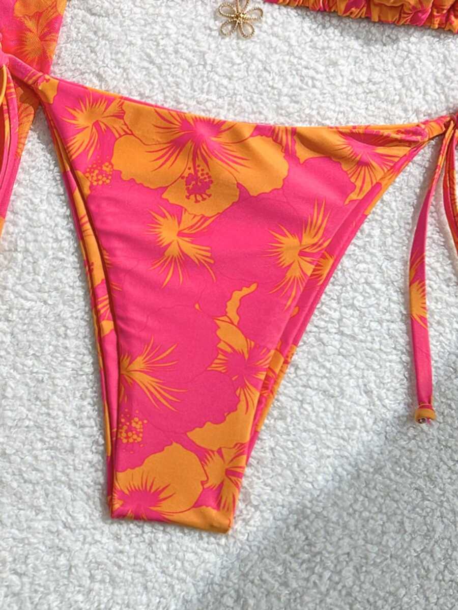 Women's 3-Piece Halter Bikini Set - Beach Dress, Tie-Up, Skirt Bottom, Blue