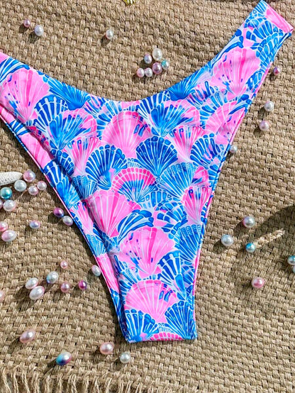 Swim Vcay Swim Mod Summer 2pcs Halter Random Floral Print & High Cut Bottoms Bikini Set, Beach Vacation