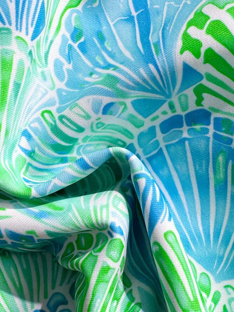 Swim Vcay Swim Mod Summer 2pcs Halter Random Floral Print & High Cut Bottoms Bikini Set, Beach Vacation