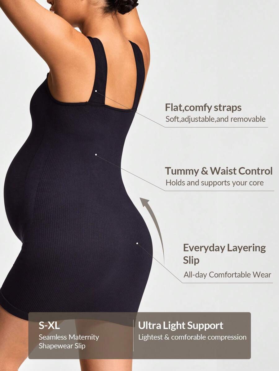 Adjustable Strap Maternity Body Shaper - Seamless Mid Thigh Shapewear