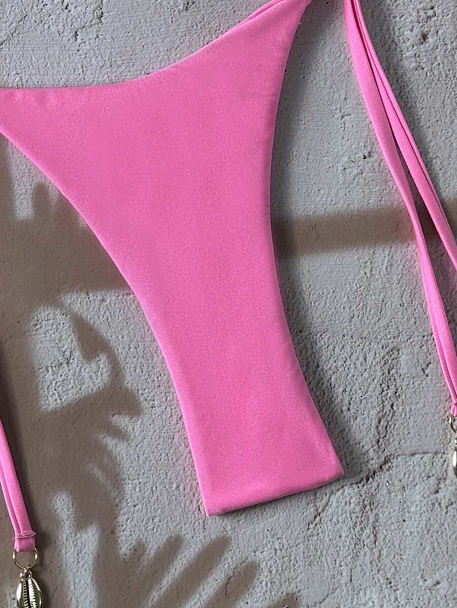 Swim Chiccia Women Spring Break Summer Beach Solid Color Halter Tie Sexy Bikini Swimsuit Set
