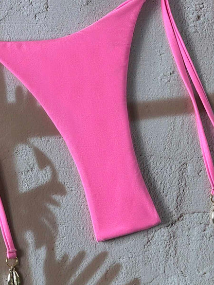 Swim Chiccia Women Spring Break Summer Beach Solid Color Halter Tie Sexy Bikini Swimsuit Set