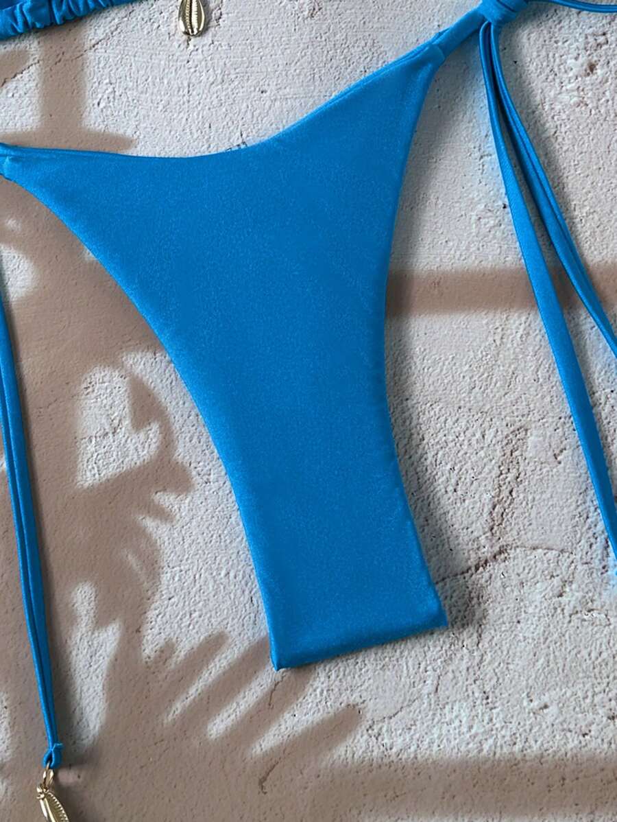 Swim Chiccia Women Spring Break Summer Beach Solid Color Halter Tie Sexy Bikini Swimsuit Set