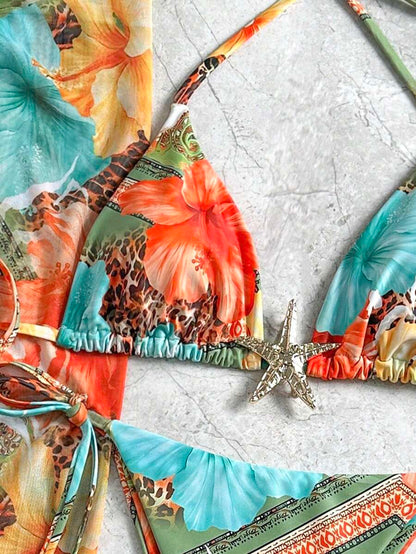Women's 3-Piece Halter Bikini Set - Beach Dress, Tie-Up, Skirt Bottom, Blue