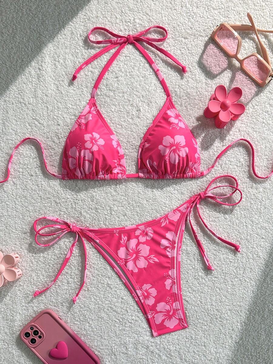 Swim Vcay Women's Tropical Print Two Pieces Bikini Set, Casual Holiday Style, Two Piece Women Sets,Valentine Outfits For Women ,Summer Vacation Outfits