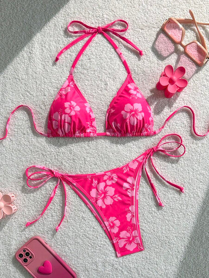 Swim Vcay Women's Tropical Print Two Pieces Bikini Set, Casual Holiday Style, Two Piece Women Sets,Valentine Outfits For Women ,Summer Vacation Outfits