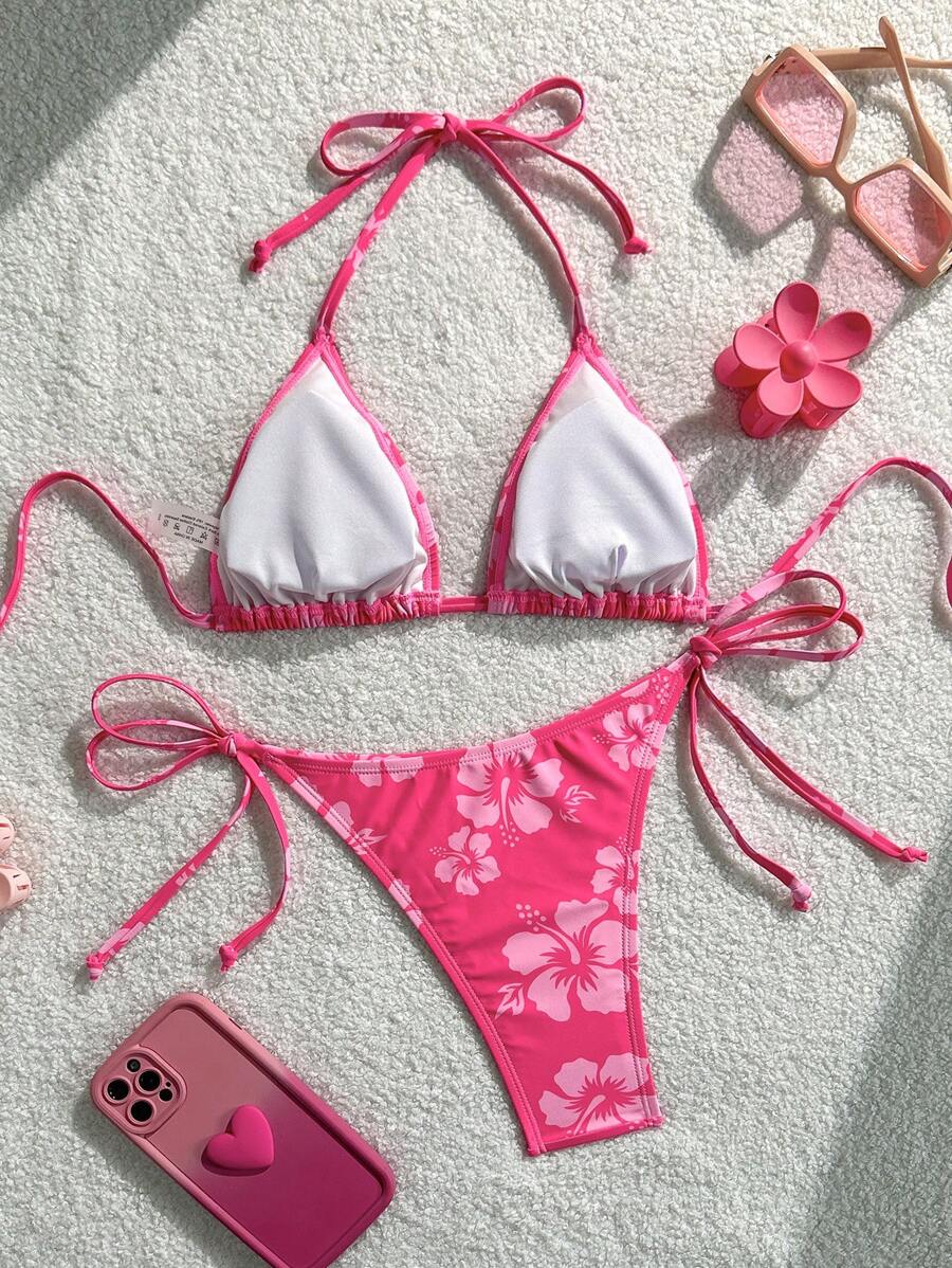 Swim Vcay Women's Tropical Print Two Pieces Bikini Set, Casual Holiday Style, Two Piece Women Sets,Valentine Outfits For Women ,Summer Vacation Outfits