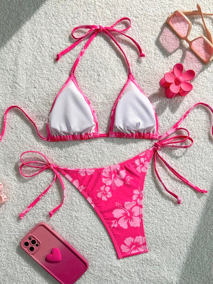 Swim Vcay Women's Tropical Print Two Pieces Bikini Set, Casual Holiday Style, Two Piece Women Sets,Valentine Outfits For Women ,Summer Vacation Outfits