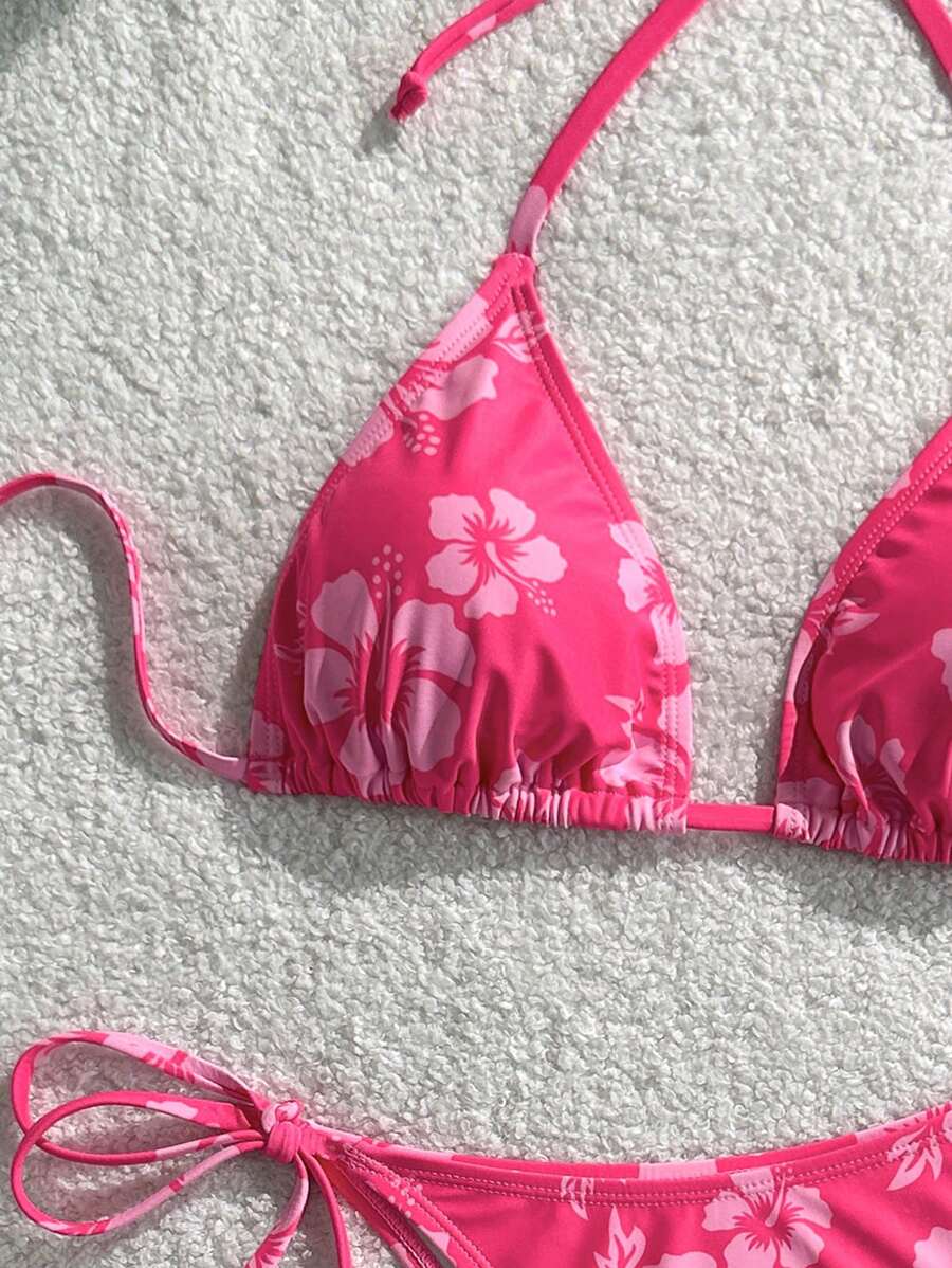 Swim Vcay Women's Tropical Print Two Pieces Bikini Set, Casual Holiday Style, Two Piece Women Sets,Valentine Outfits For Women ,Summer Vacation Outfits