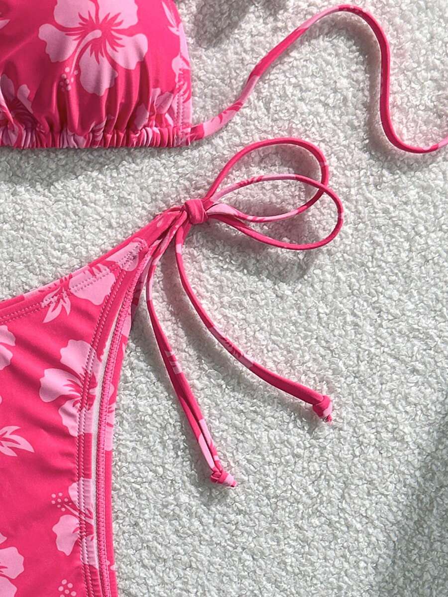 Swim Vcay Women's Tropical Print Two Pieces Bikini Set, Casual Holiday Style, Two Piece Women Sets,Valentine Outfits For Women ,Summer Vacation Outfits