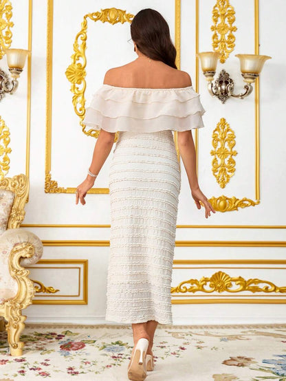 Elegant Maternity Off-Shoulder Ruffle Hem Summer Dress Elegant Dresses For Women Summer