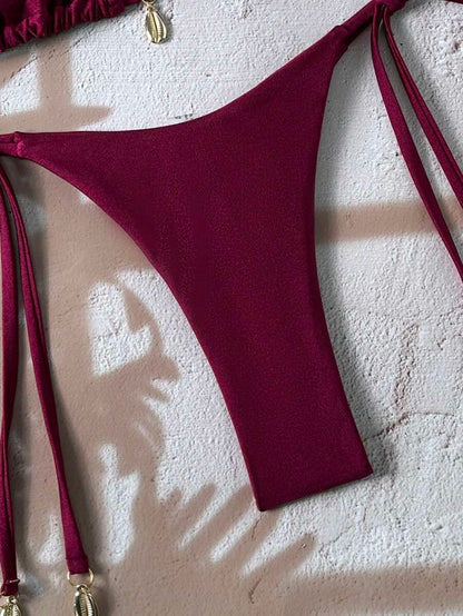 Swim Chiccia Women Spring Break Summer Beach Solid Color Halter Tie Sexy Bikini Swimsuit Set