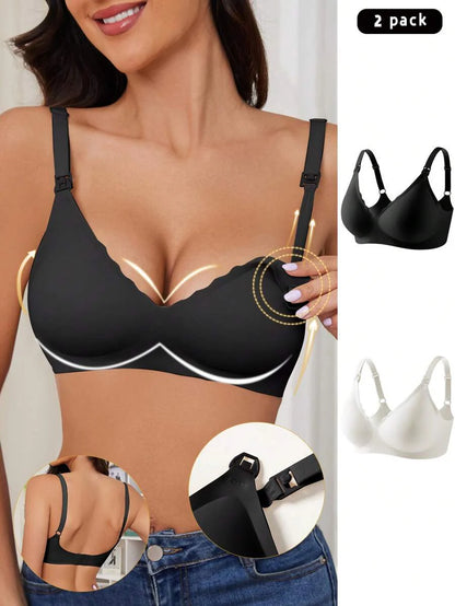 Maternity Nursing Bra 2 Pack - Seamless Solid Color Wireless Breastfeeding, Pregnancy Postpartum