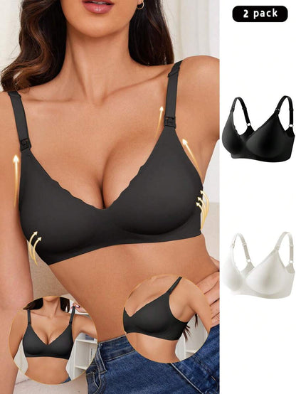 Maternity Nursing Bra 2 Pack - Seamless Solid Color Wireless Breastfeeding, Pregnancy Postpartum