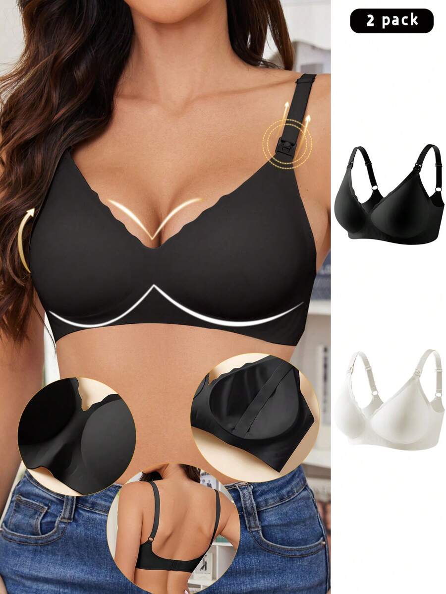 Maternity Nursing Bra 2 Pack - Seamless Solid Color Wireless Breastfeeding, Pregnancy Postpartum