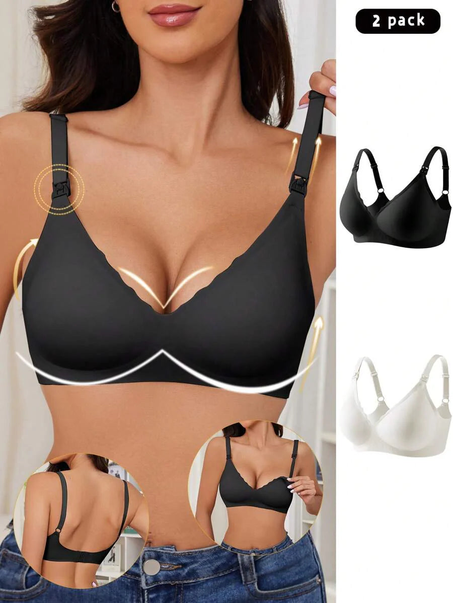 Maternity Nursing Bra 2 Pack - Seamless Solid Color Wireless Breastfeeding, Pregnancy Postpartum