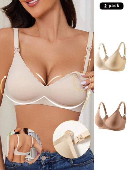 Maternity Nursing Bra 2 Pack - Seamless Solid Color Wireless Breastfeeding, Pregnancy Postpartum