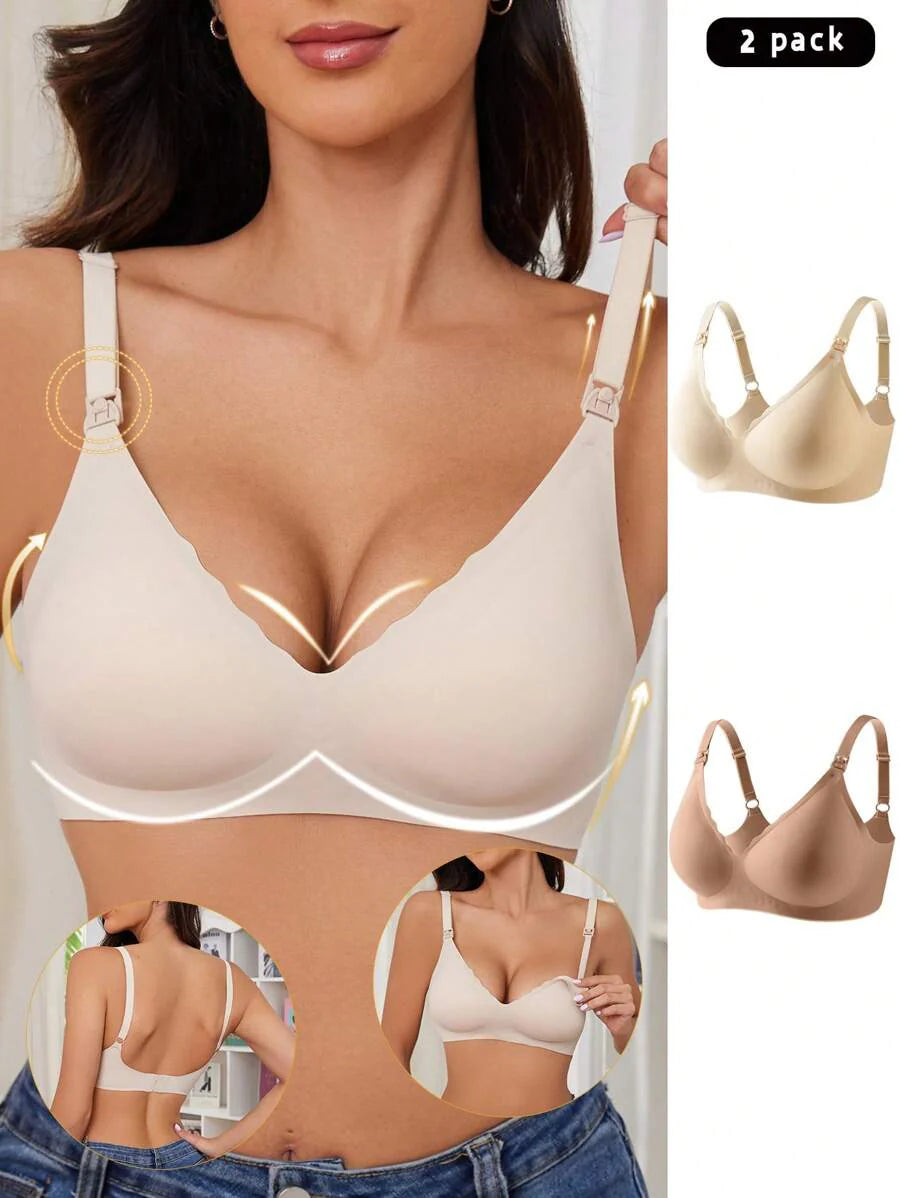 Maternity Nursing Bra 2 Pack - Seamless Solid Color Wireless Breastfeeding, Pregnancy Postpartum