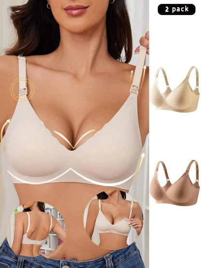 Maternity Nursing Bra 2 Pack - Seamless Solid Color Wireless Breastfeeding, Pregnancy Postpartum