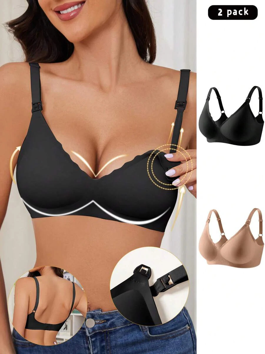 Maternity Nursing Bra 2 Pack - Seamless Solid Color Wireless Breastfeeding, Pregnancy Postpartum