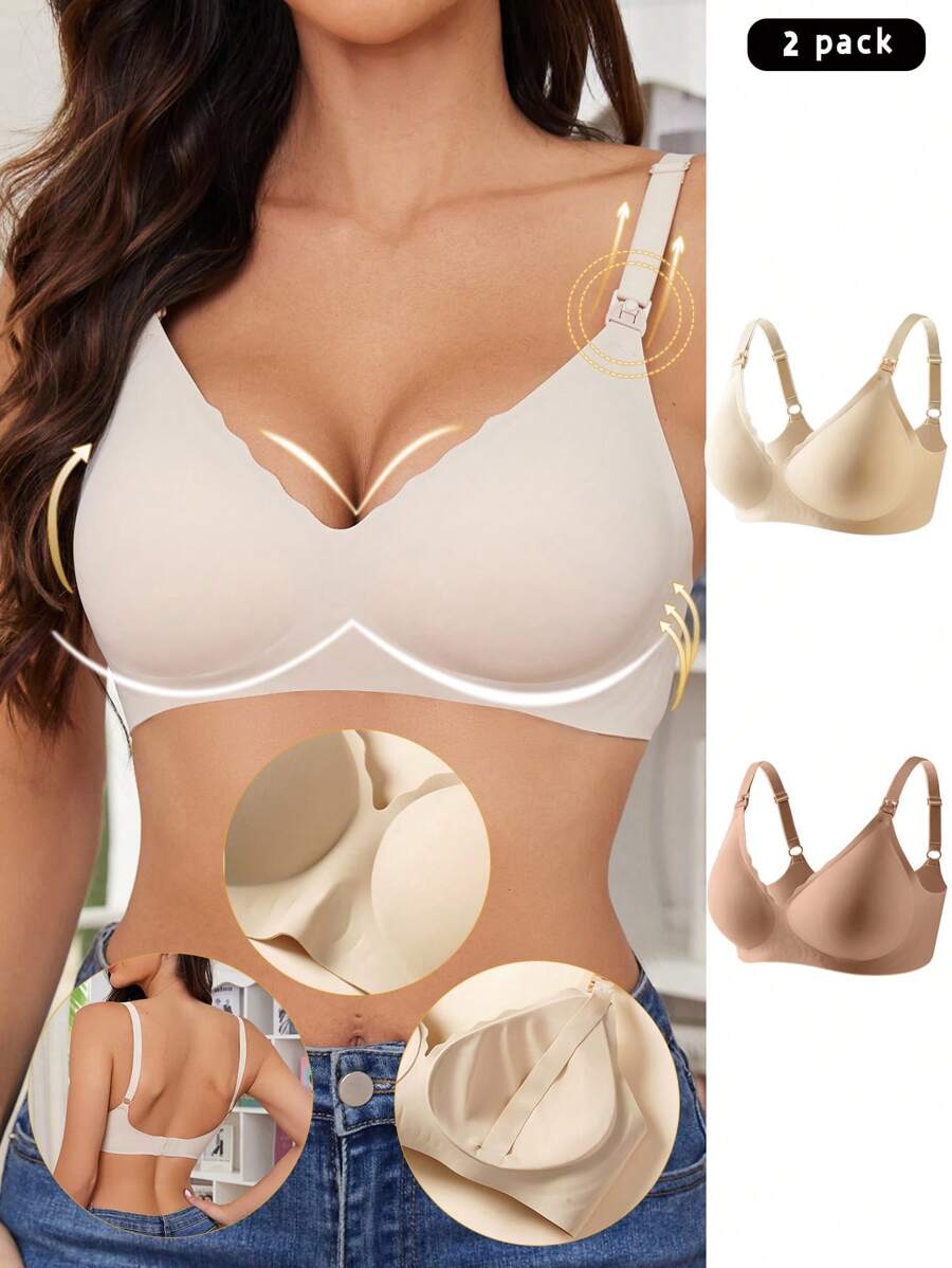 Maternity Nursing Bra 2 Pack - Seamless Solid Color Wireless Breastfeeding, Pregnancy Postpartum