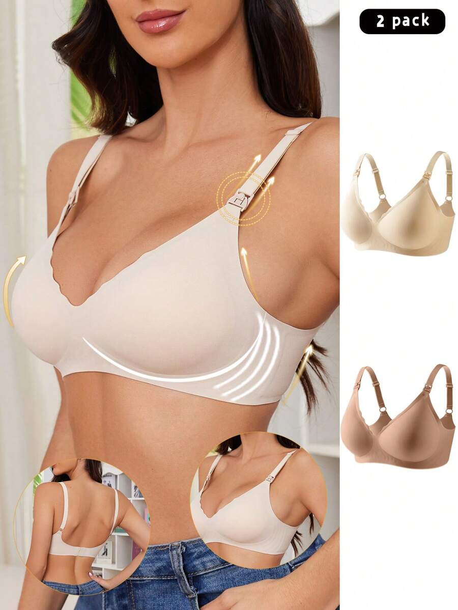 Maternity Nursing Bra 2 Pack - Seamless Solid Color Wireless Breastfeeding, Pregnancy Postpartum