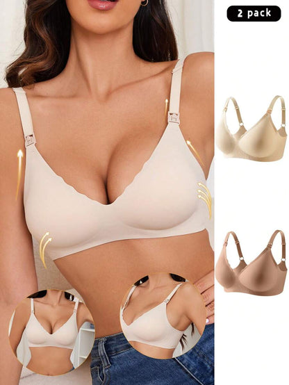 Maternity Nursing Bra 2 Pack - Seamless Solid Color Wireless Breastfeeding, Pregnancy Postpartum