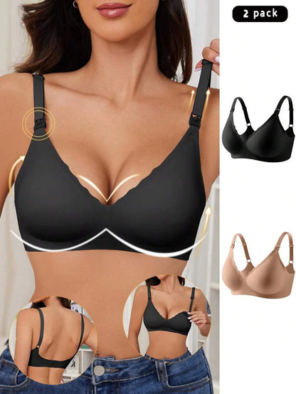 Maternity Nursing Bra 2 Pack - Seamless Solid Color Wireless Breastfeeding, Pregnancy Postpartum