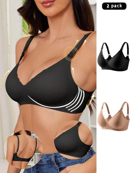 Maternity Nursing Bra 2 Pack - Seamless Solid Color Wireless Breastfeeding, Pregnancy Postpartum