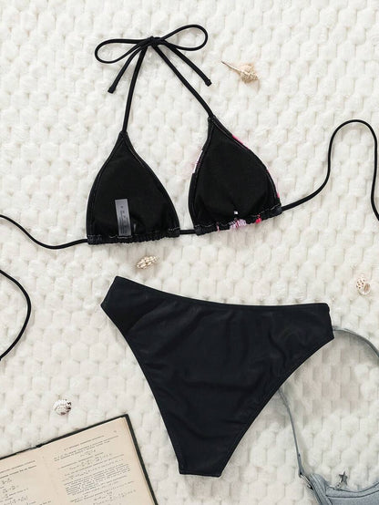 Women's Solid Halter Bikini Set - Lace Up, High Waist, Tie Detail, White