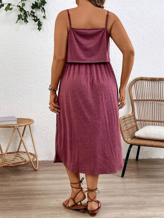 Maternity Spaghetti Strap Midi Dress - Backless, High Waist, Burgundy