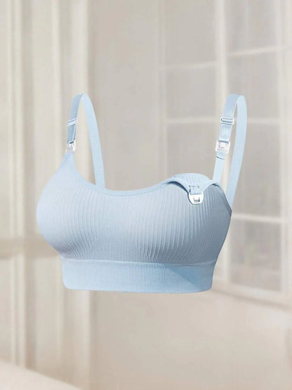 Plus Size Seamless Ribbed Nursing Bra - Comfortable Wireless Breastfeeding