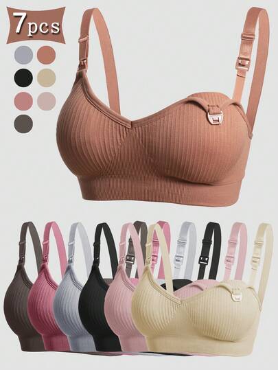 Maternity Nursing Bra 7 Pack - Front Closure Comfortable Wire Free Breastfeeding Underwear