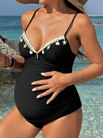 Elegant Maternity One-Piece Swimsuit With Underwire Support, Suitable For Vacation For Summer