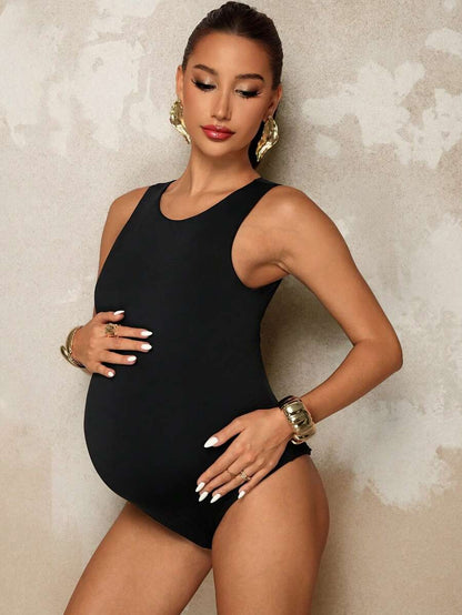 Maternity Solid Color Round Neck Casual Jumpsuit Summer Outfits
