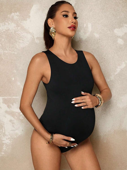 Maternity Solid Color Round Neck Casual Jumpsuit Summer Outfits