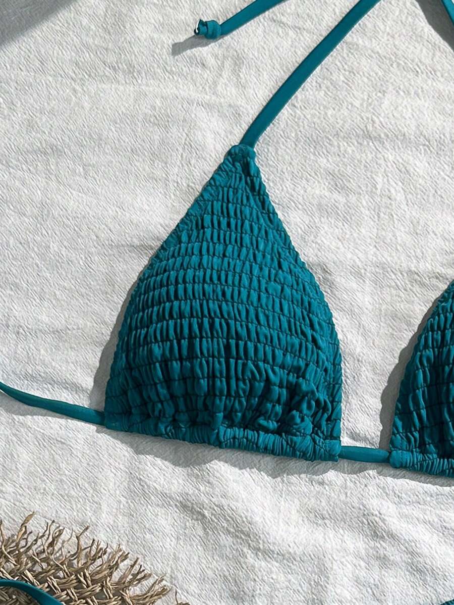 Swim Basics Women's Solid Color Halter Neck Sexy Bikini Set Bathing Suit For Summer Beach
