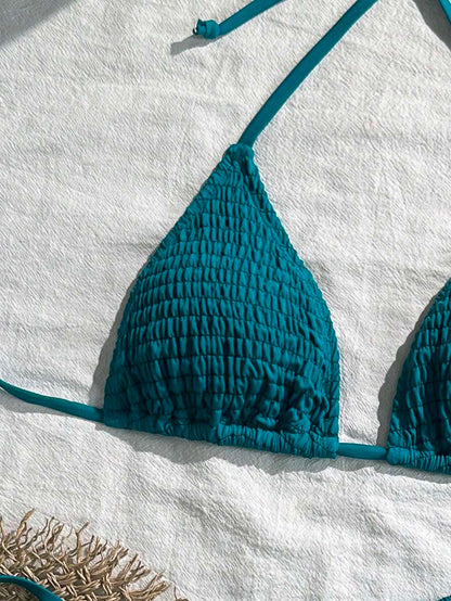 Swim Vcay Solid Color Halter Twist Bikini Two Pieces Swimwear, Suitable For Summer
